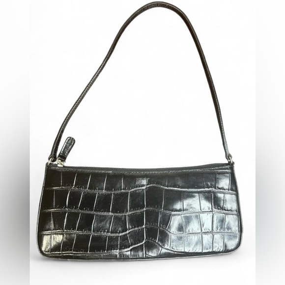 Vintage genuine Italian leather black baguette mini shoulder bag/purse. - Picture 2 of 8